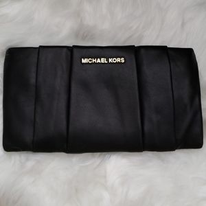 Michael Kors Black Daria Pleated Leather Clutch